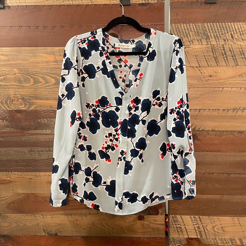 Sunny Girl Blue Flower Top - sz Large